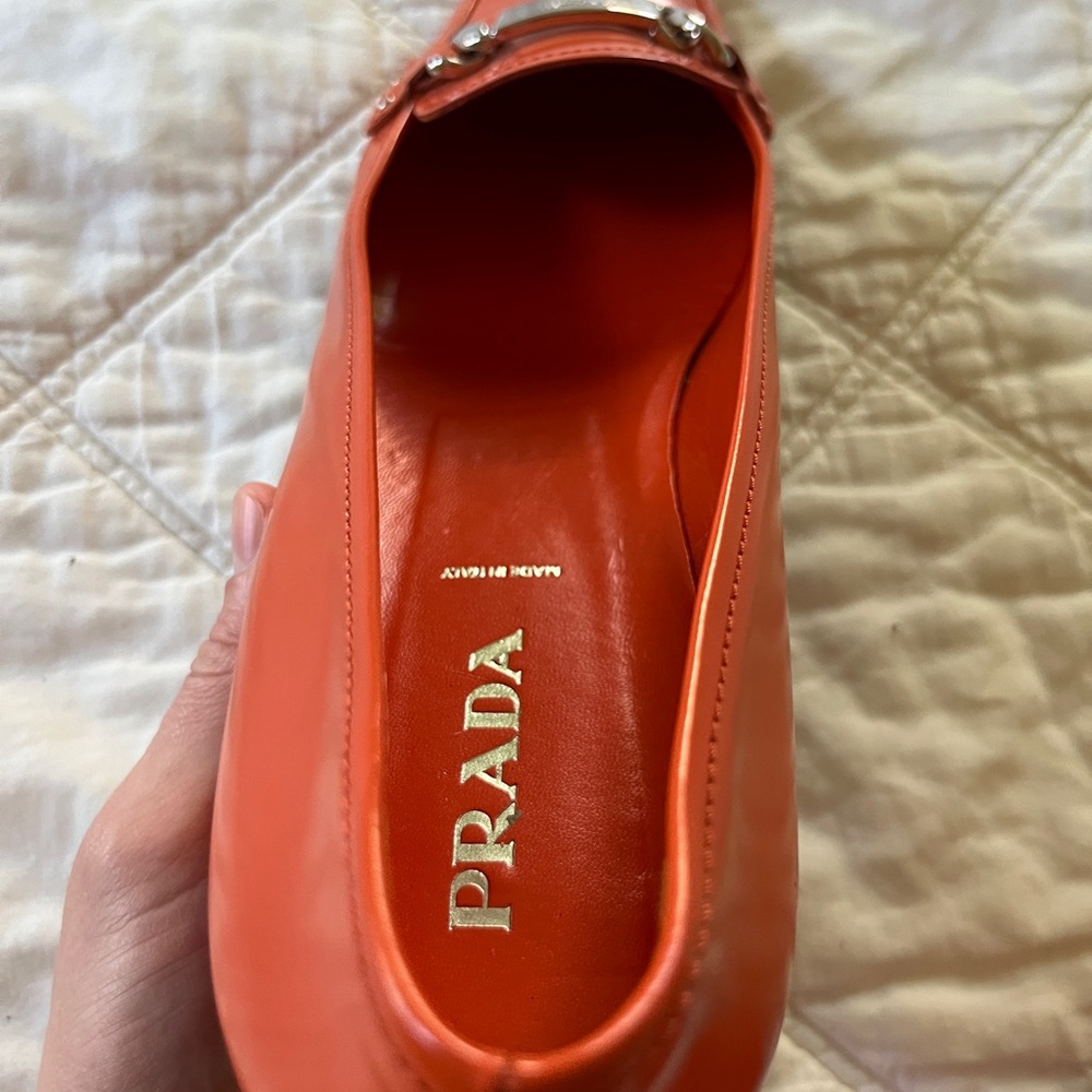 Prada Orange Leather Loafers with Silver Hardware - Picture 6 of 16
